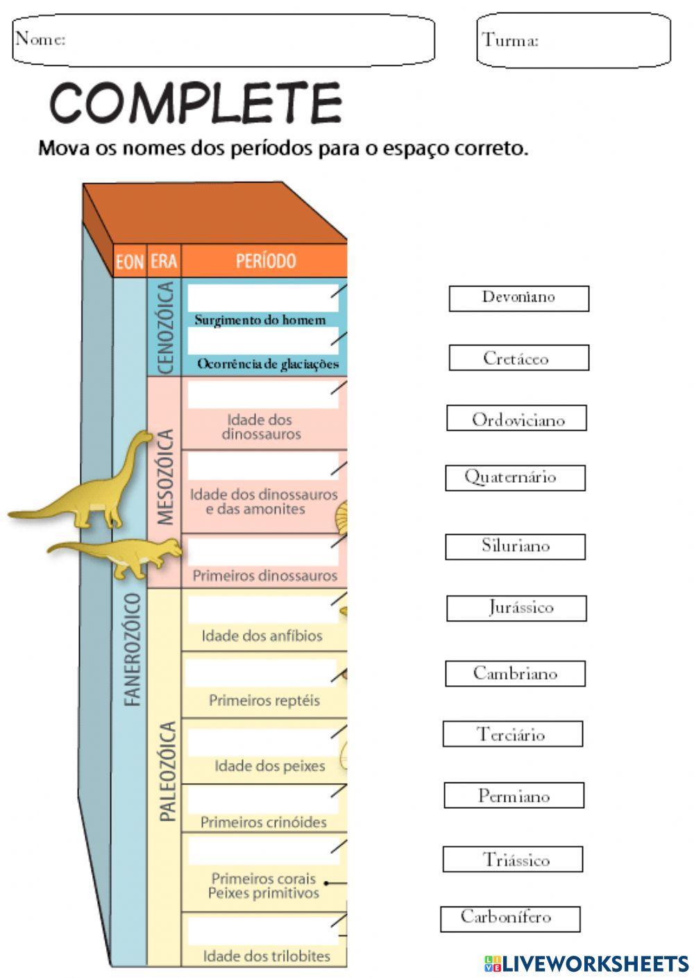 Tabela de Eras Geológicas