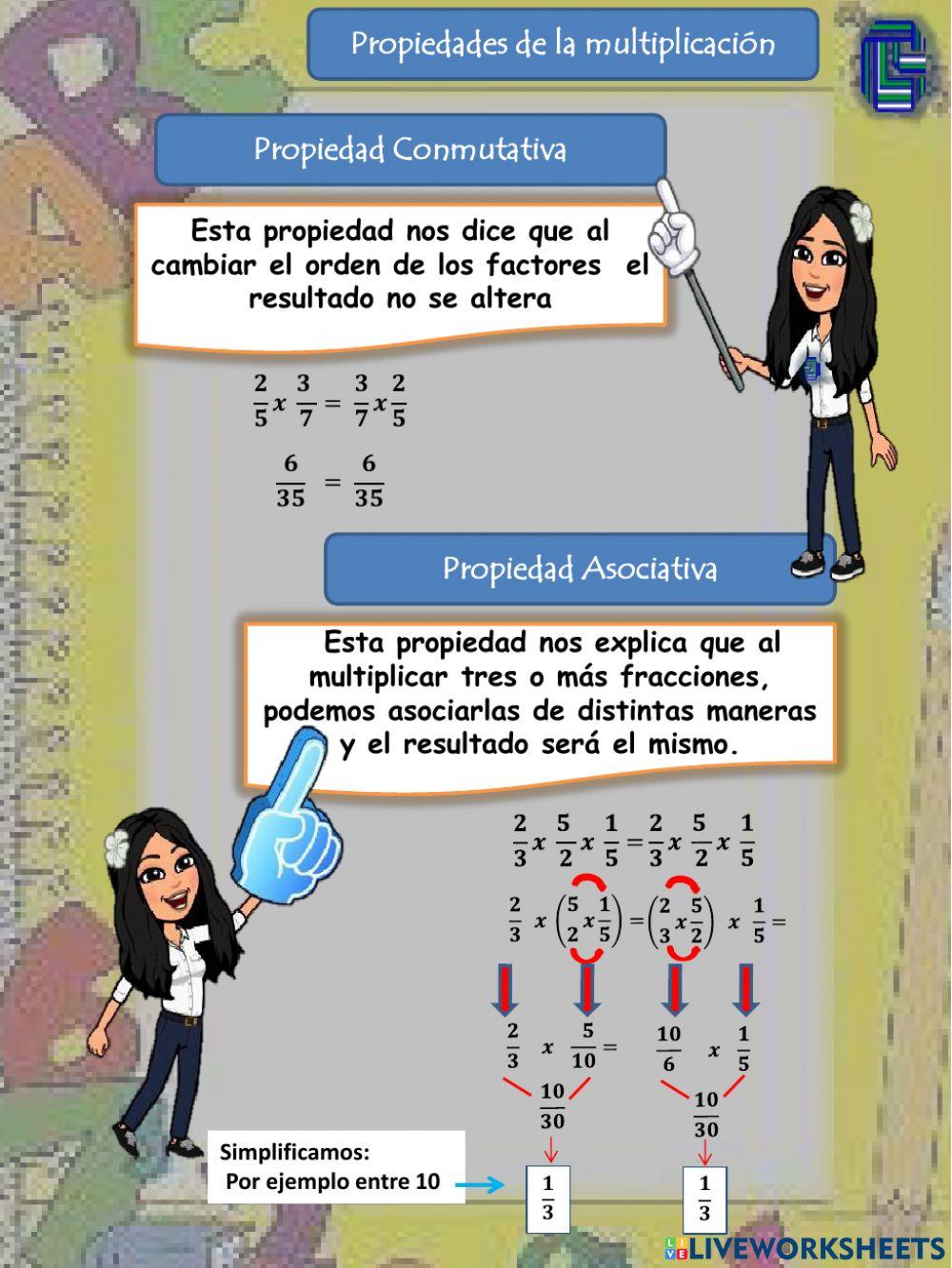 Propiedades de la multiplicación de fracciones