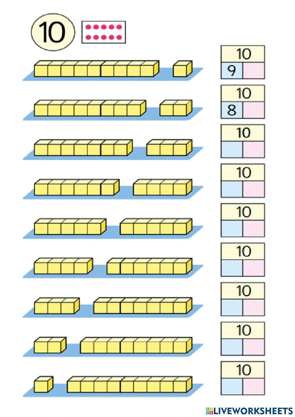 1°matemática ficha interactiva descomponer números hasta el 10 07-04-2021