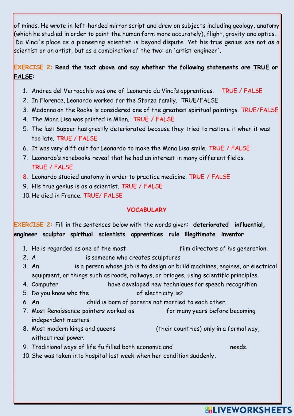 Revision Renaissance: reading and vocabulary, passive voice, future tenses