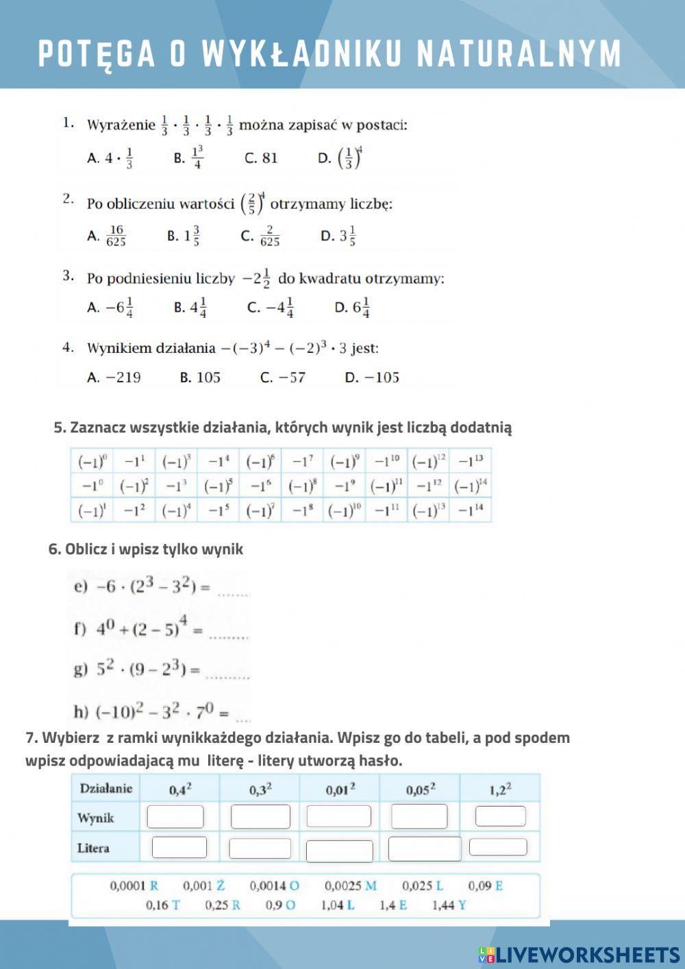 Potega o wykładniku naturalnym