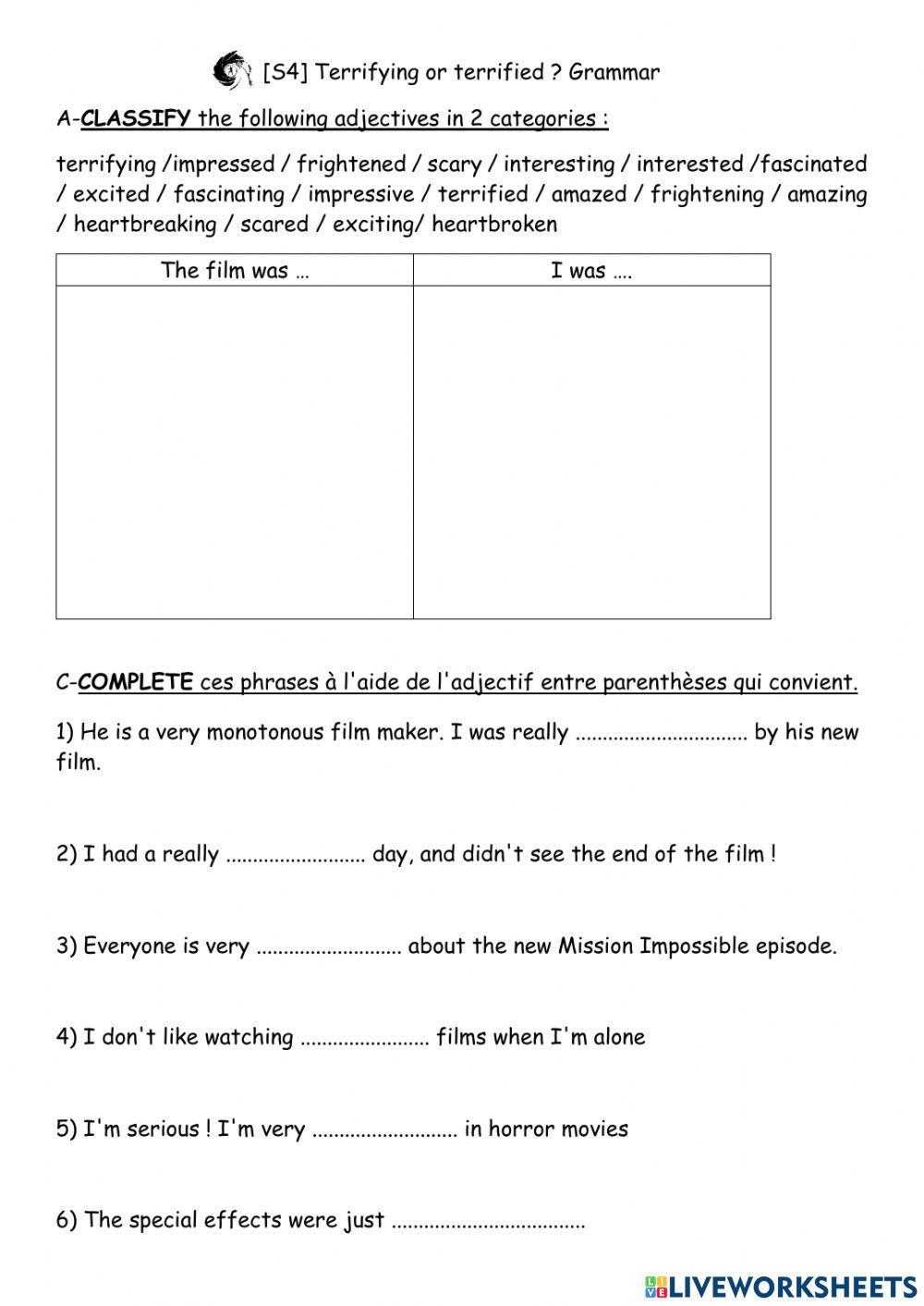 Cinema -ing - -ed adjectives