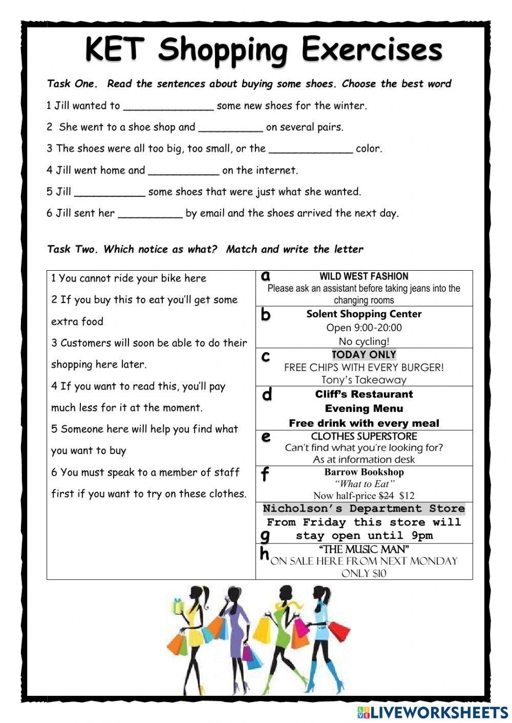 KET Shopping Exercises