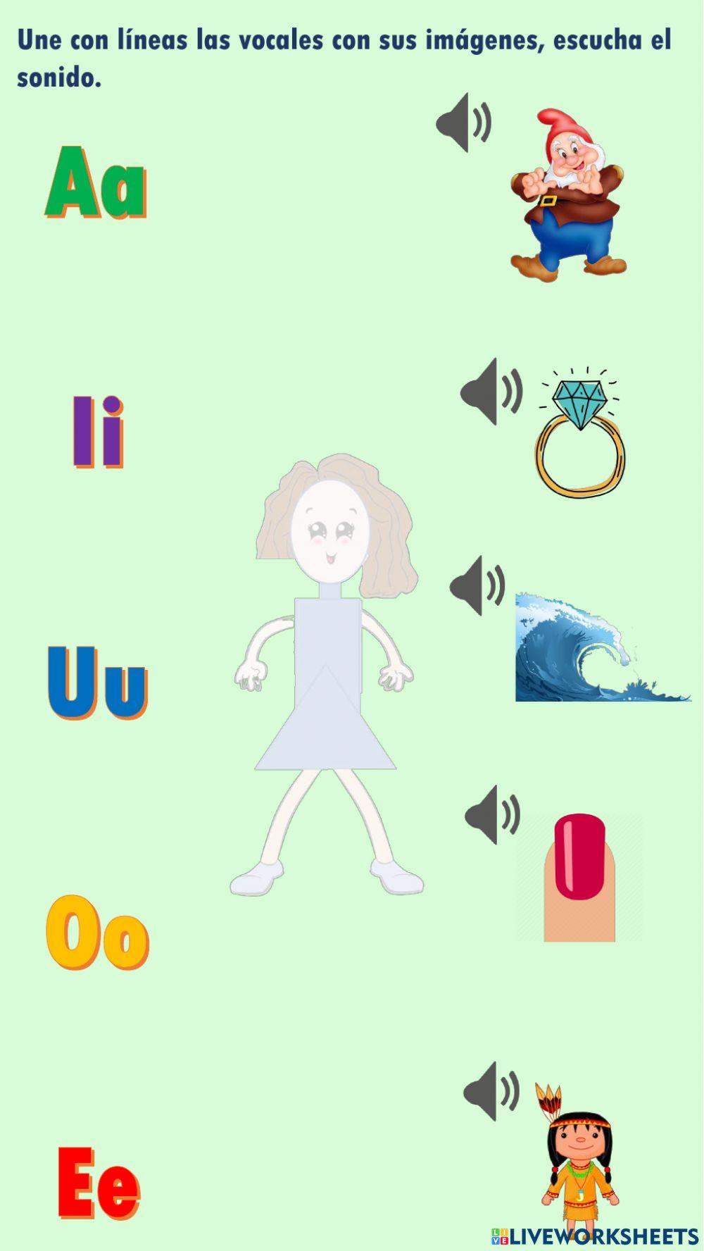 Une con líneas las vocales con sus imágenes