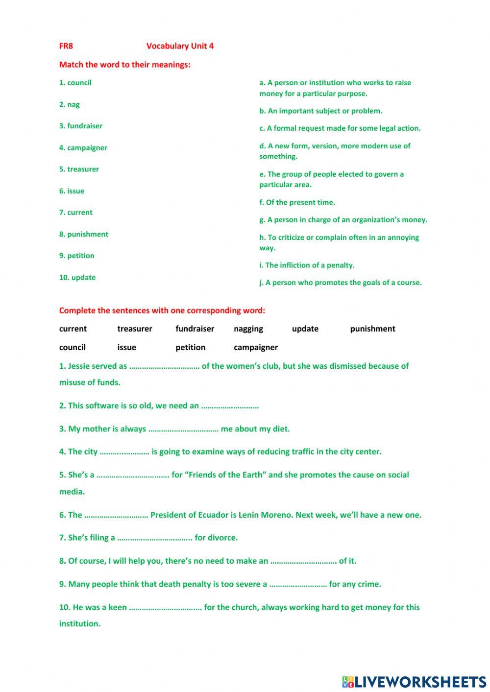 FR8 Unit 4 Vocabulary