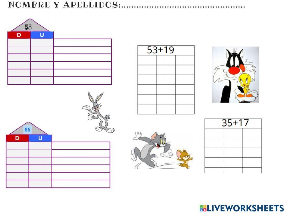 Sumas con rejillas y casitas descomposición