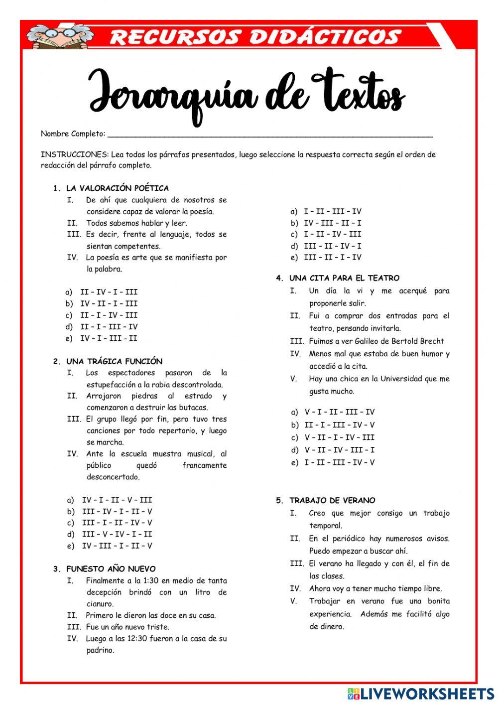 Jerarquía de textos (Plan de redacción)