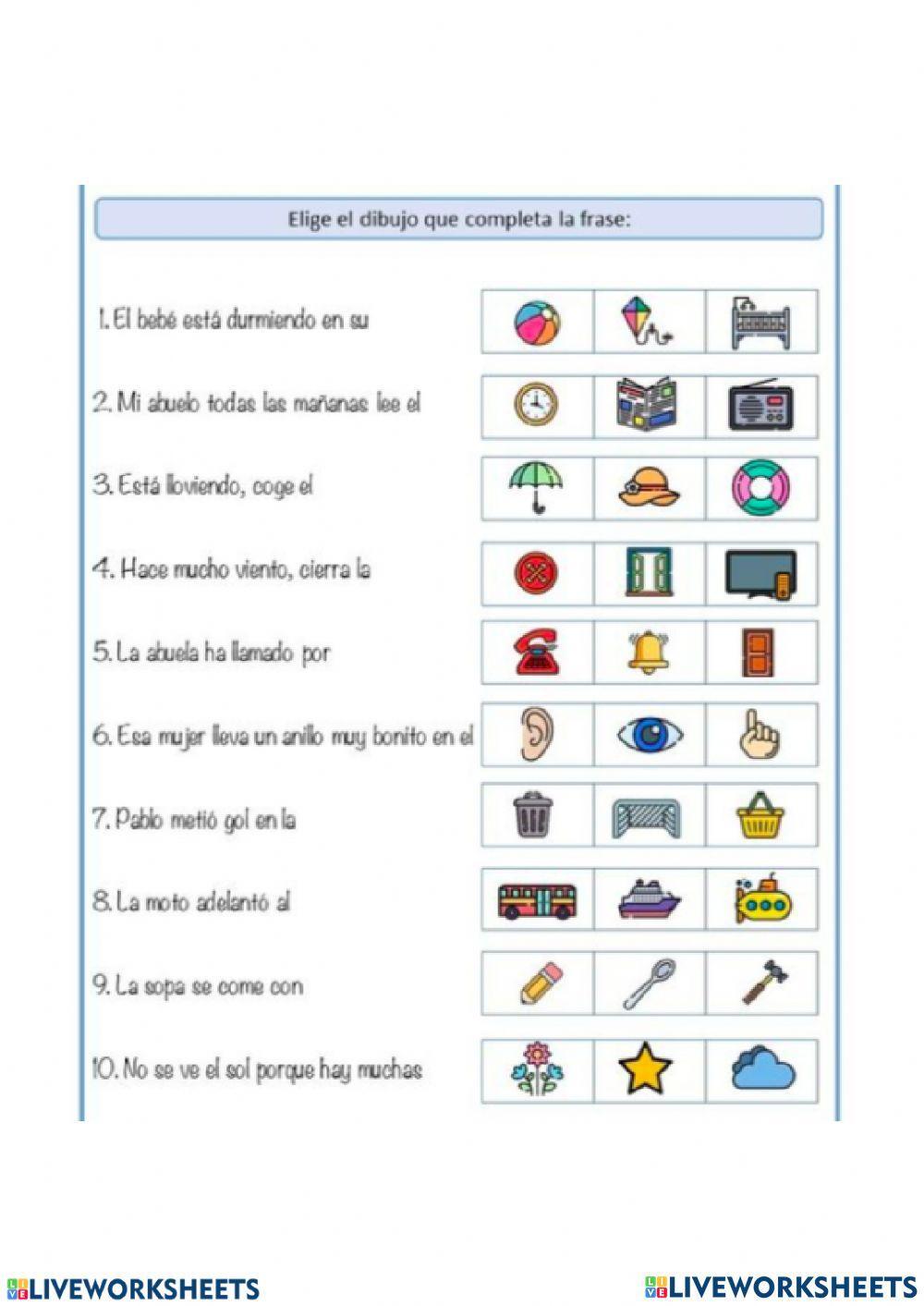 Completa la frase con el objeto correcto