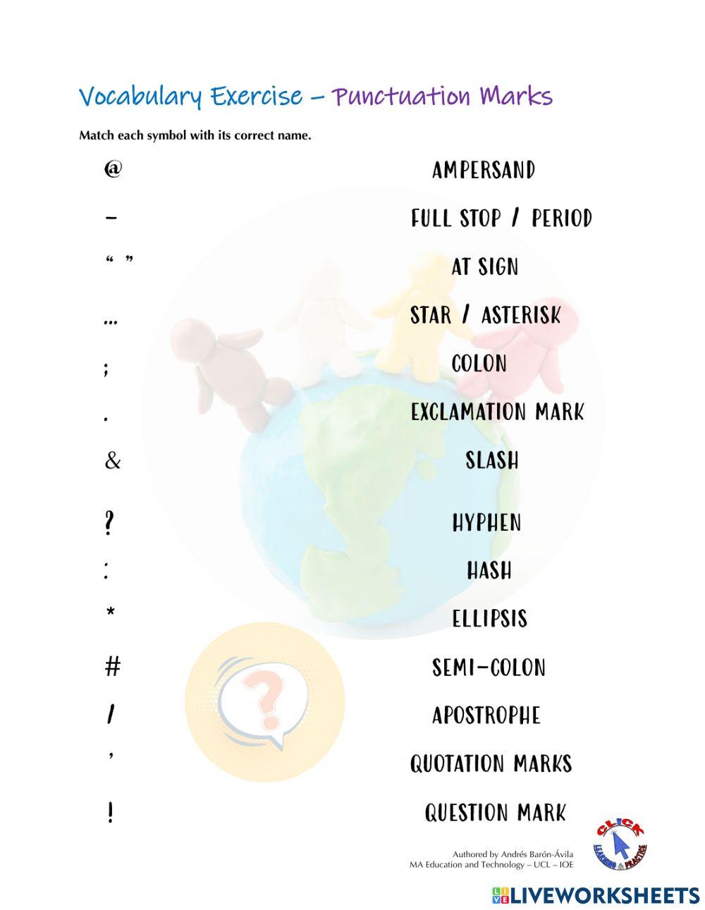 Vocabulary Ex.: Punctuation Marks