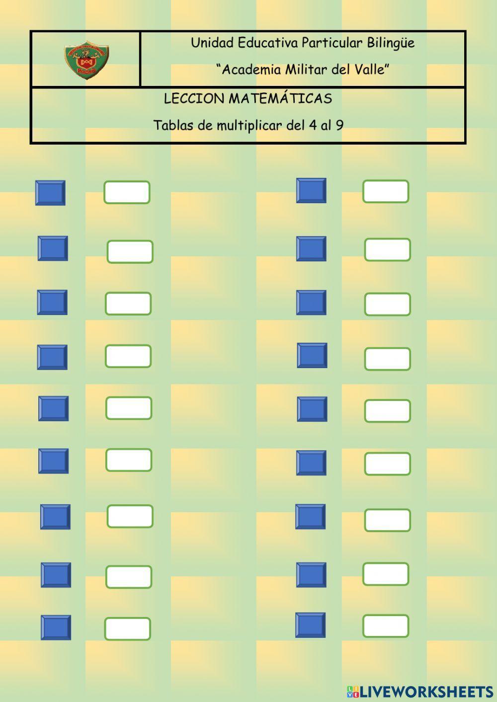 Evaluación Tablas del 4 al 9