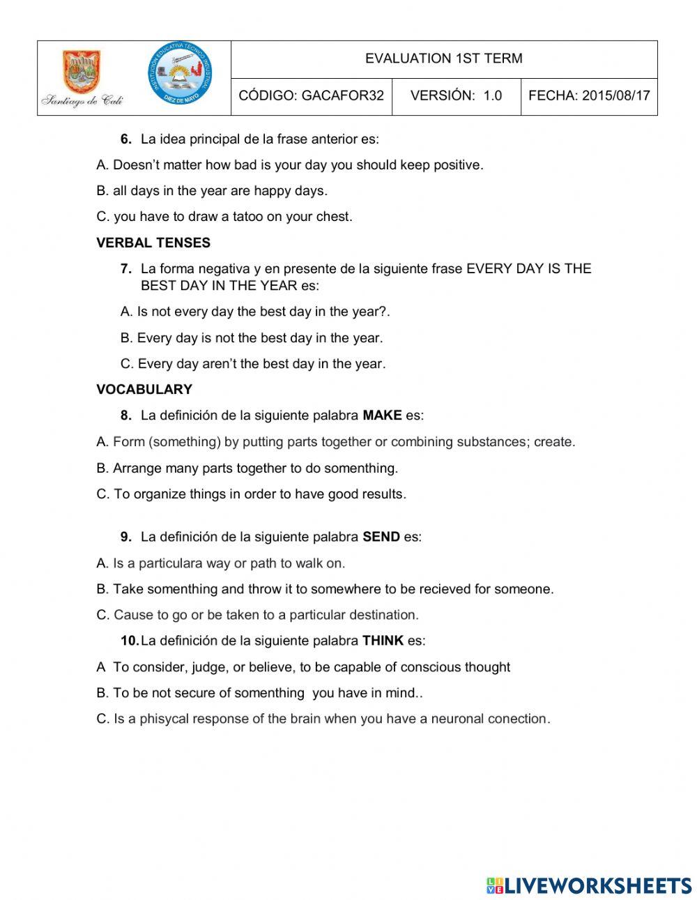 First term evaluation