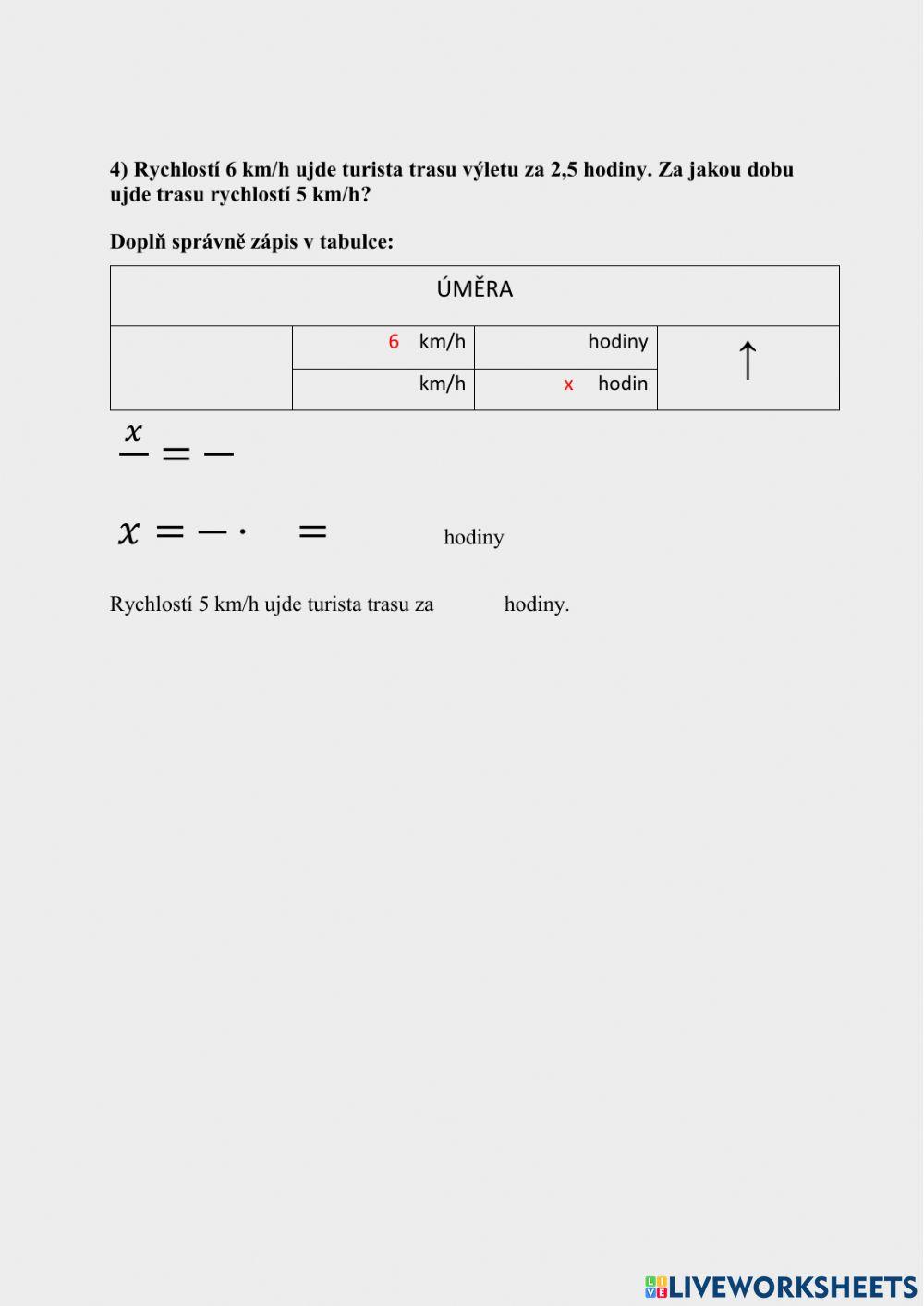 Přímá a nepřímá úměra - slovní úlohy 1
