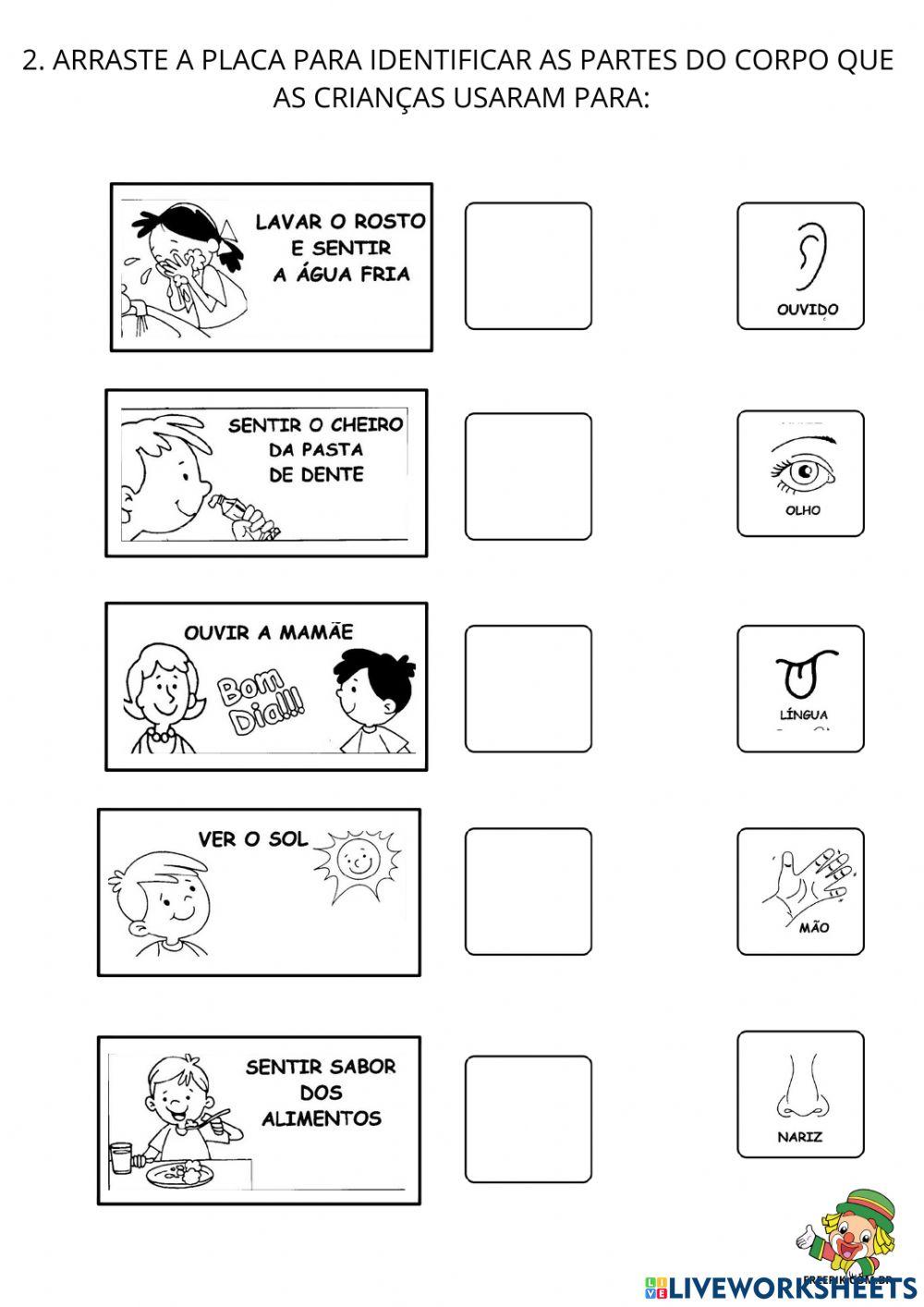 Atividade de ligar com partes do corpo