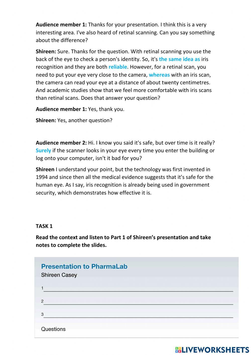 Presenting a product or service be