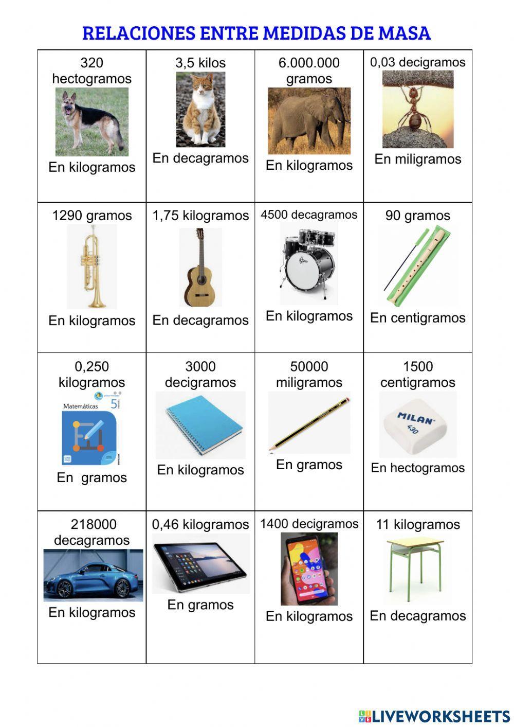 Relaciones entre unidades de masa