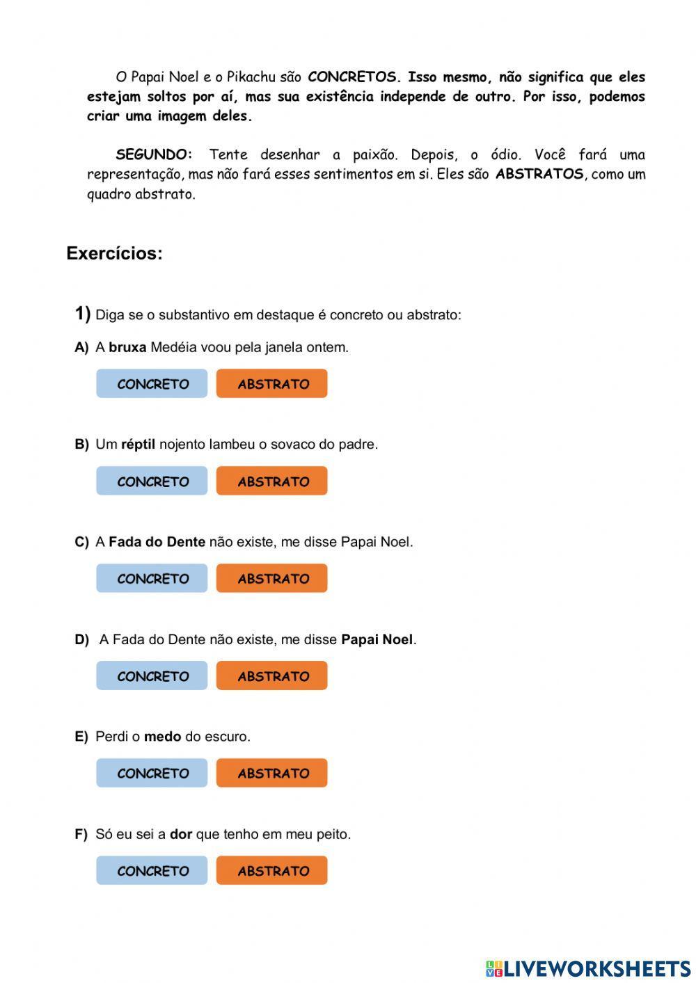 Substantivos concretos e abstratos