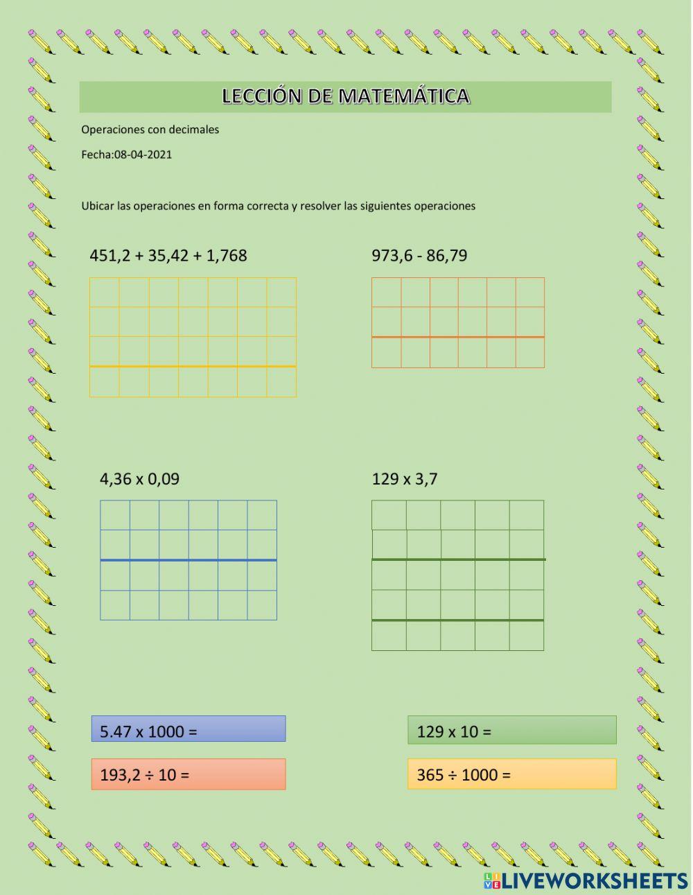Operaciones con decimales