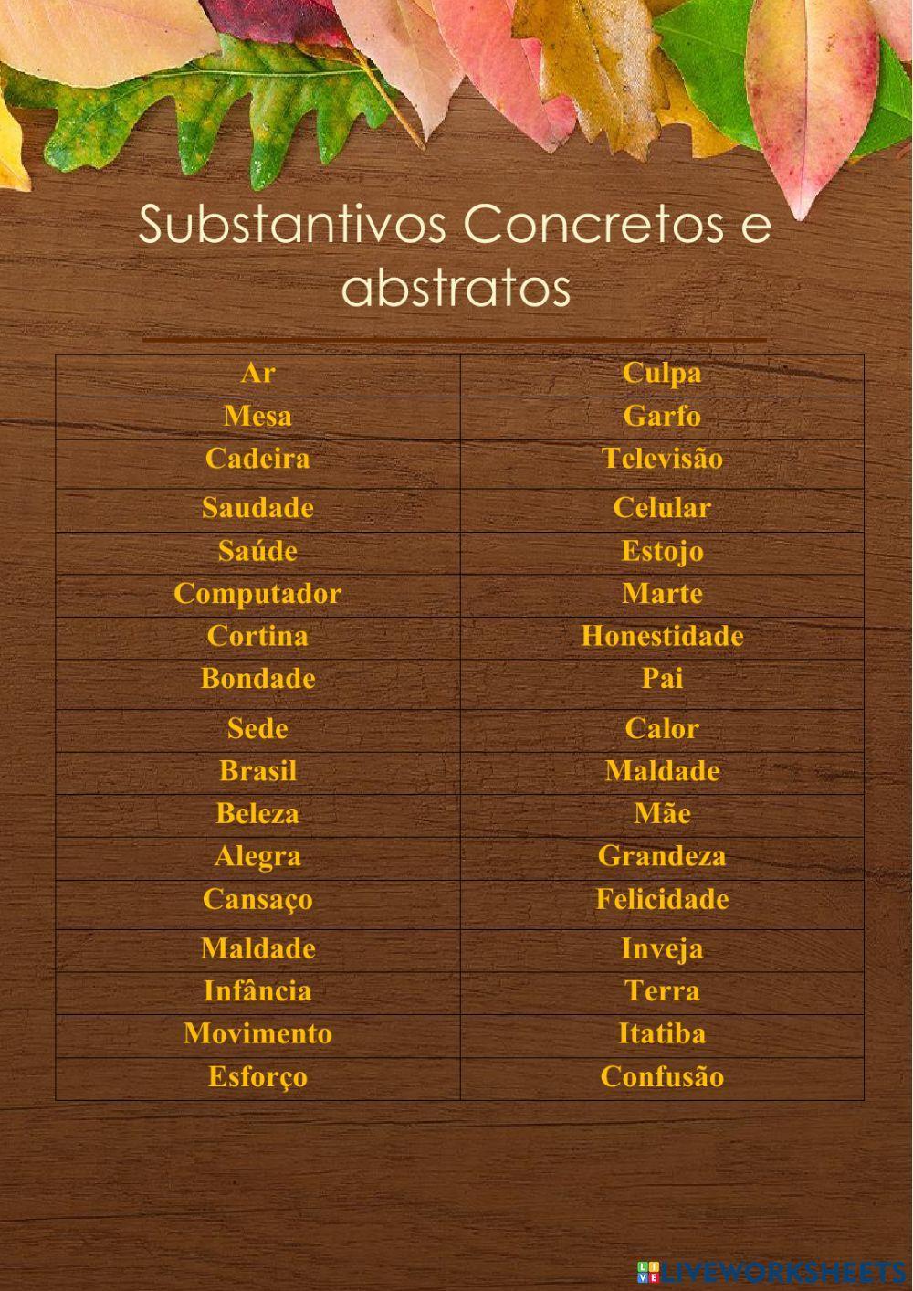 Substantivos Concretos e abstratos