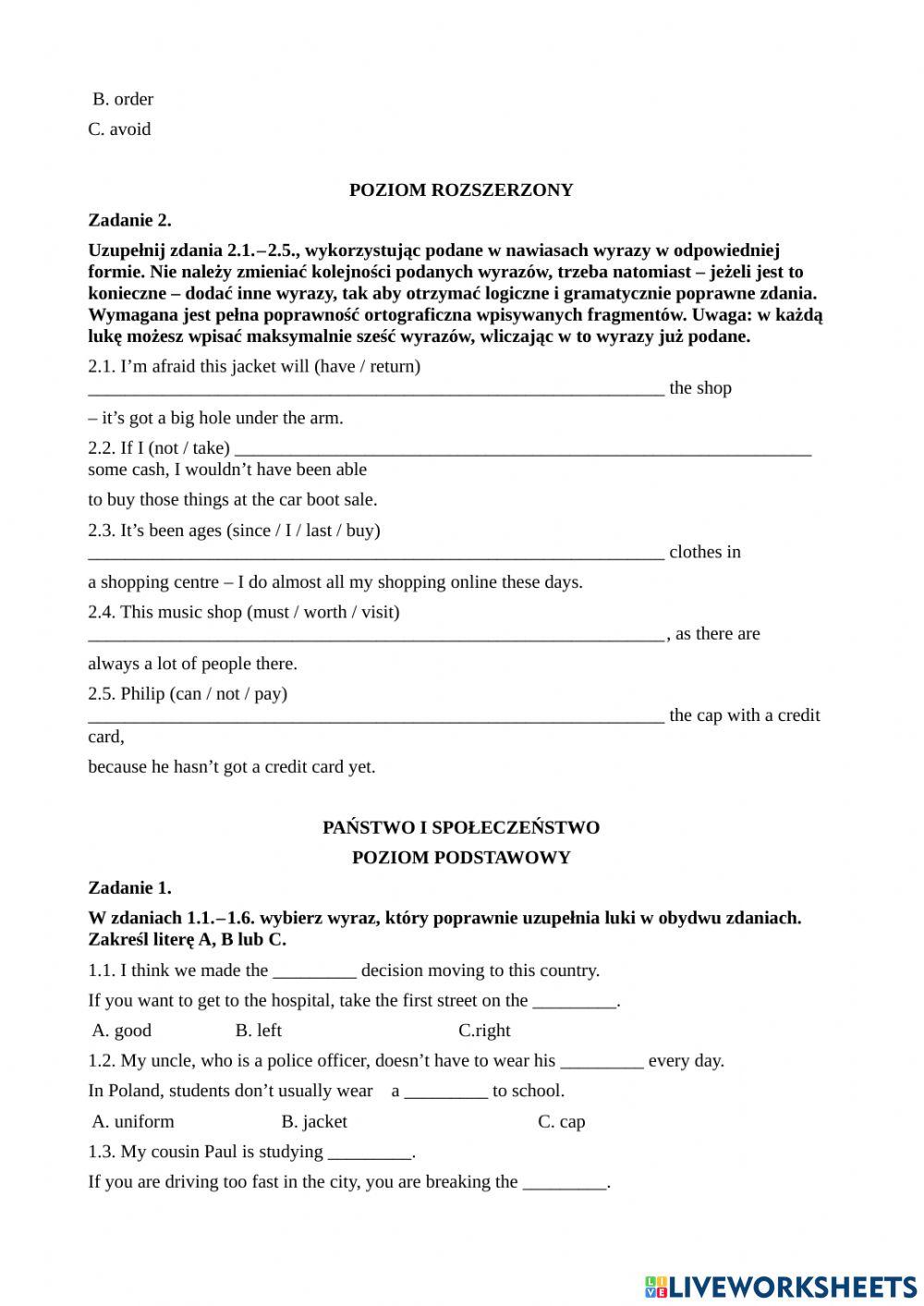 MATURA ROZSZERZONA I PODSTAWA