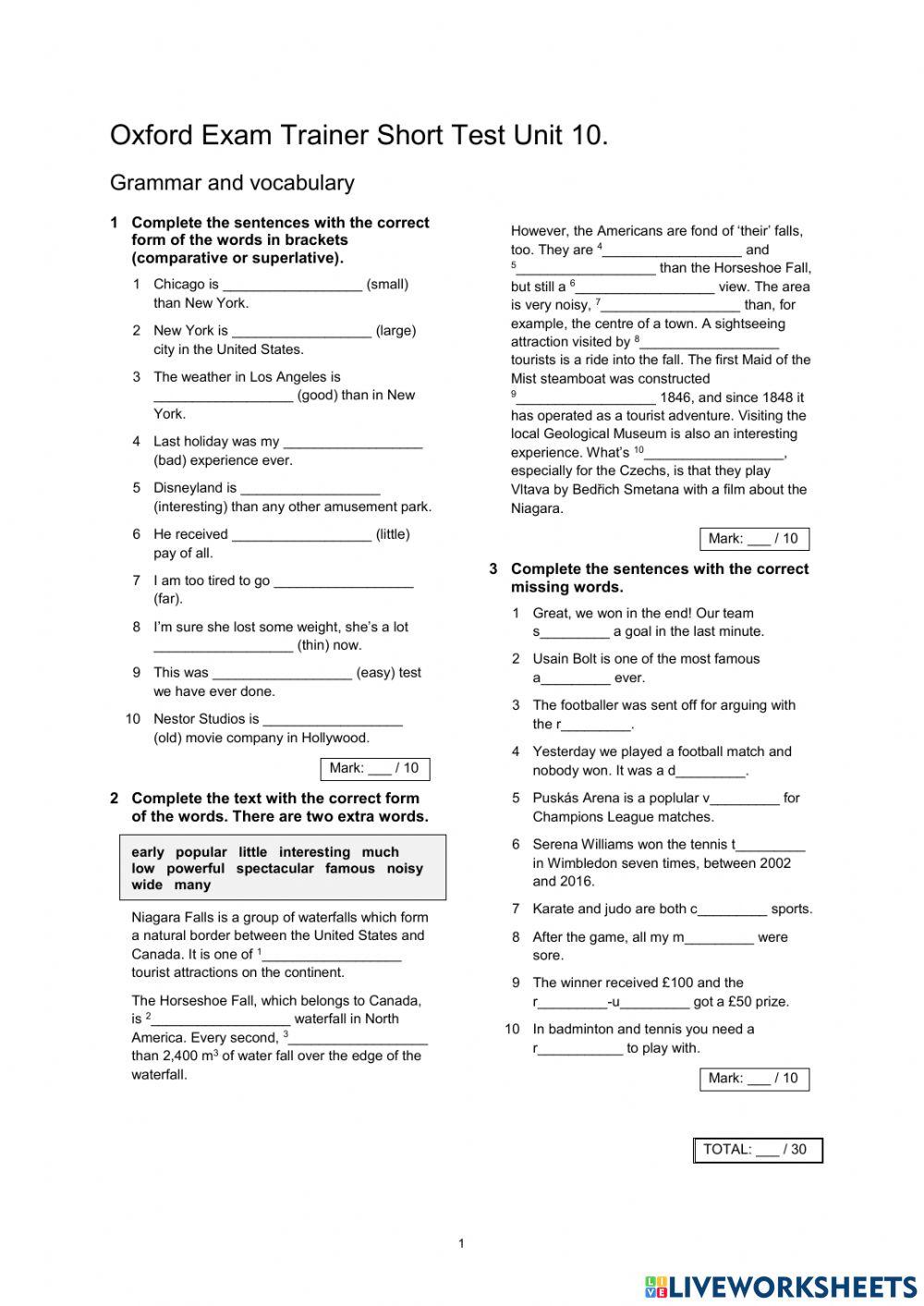 OET B1 Unit 10. Sport