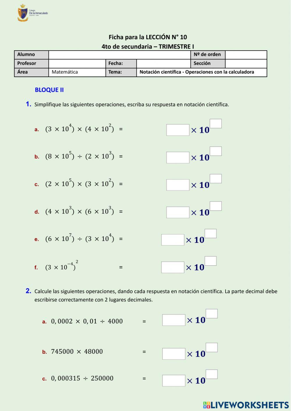 FICHA N° 10 - Notación científica (BLOQUE II)