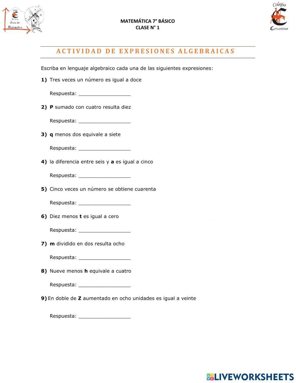 Expresiones algebraicas