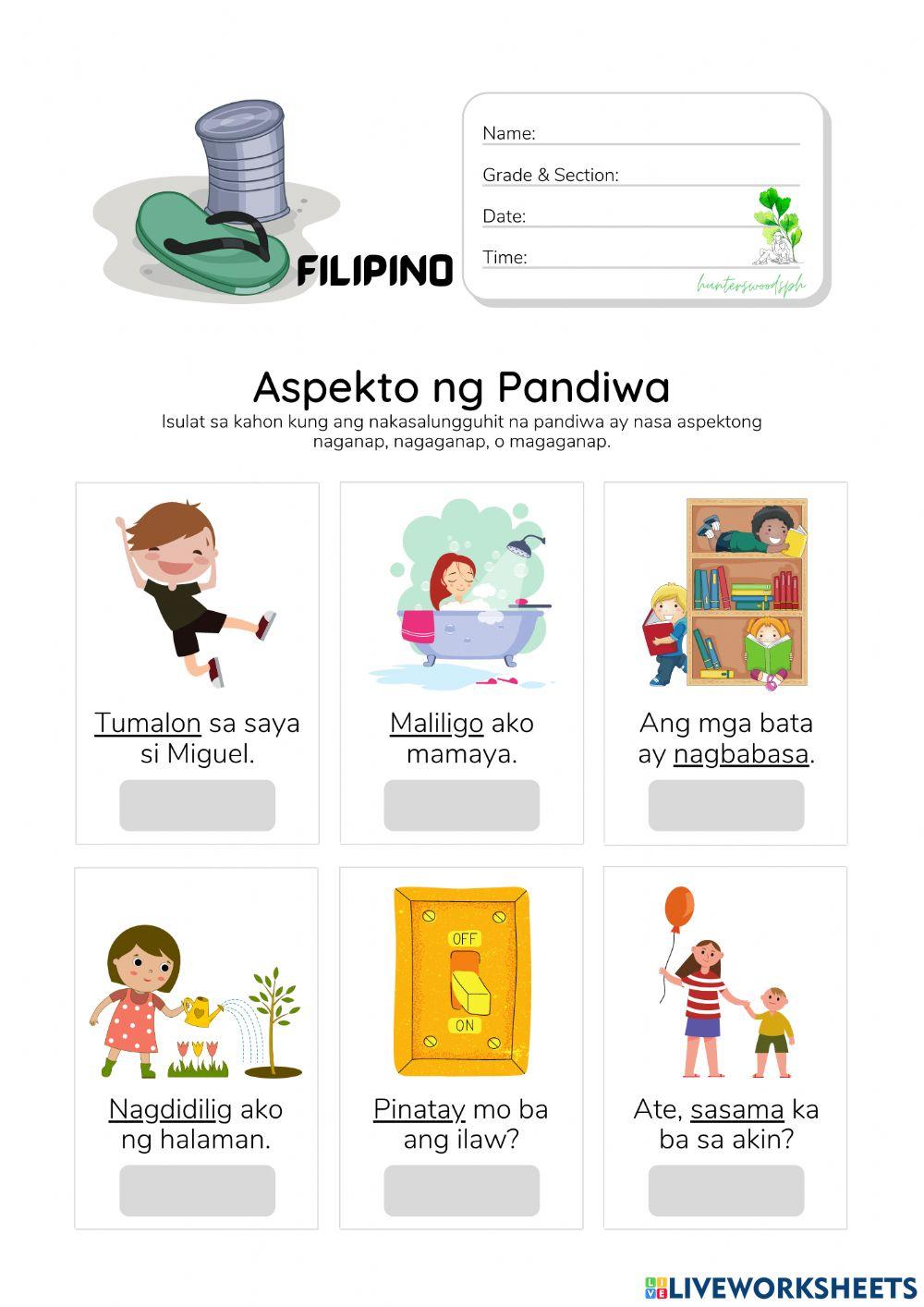 Aspekto ng Pandiwa (HuntersWoodsPH Filipino Worksheet)