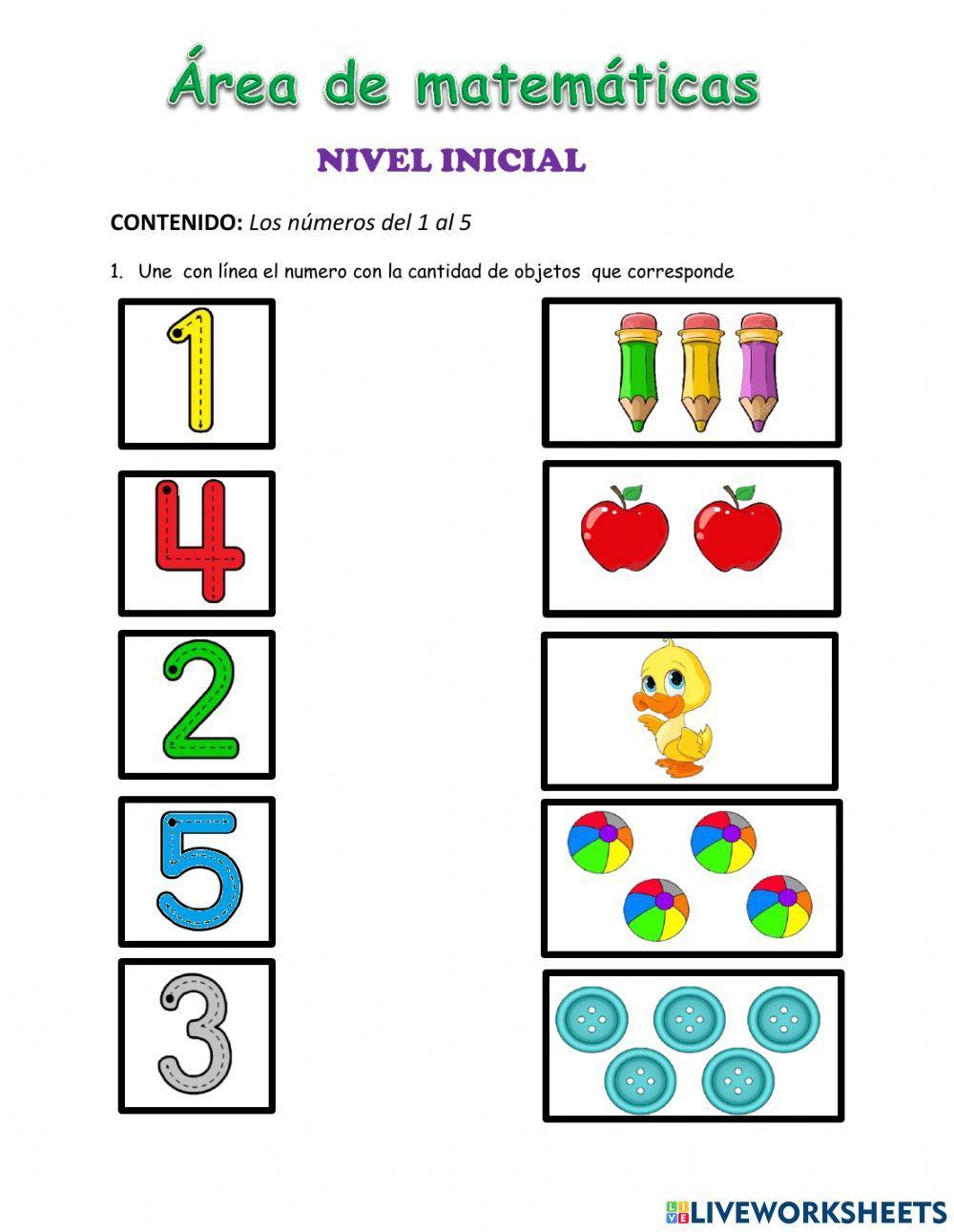 Evaluación de los números del 1 al 5