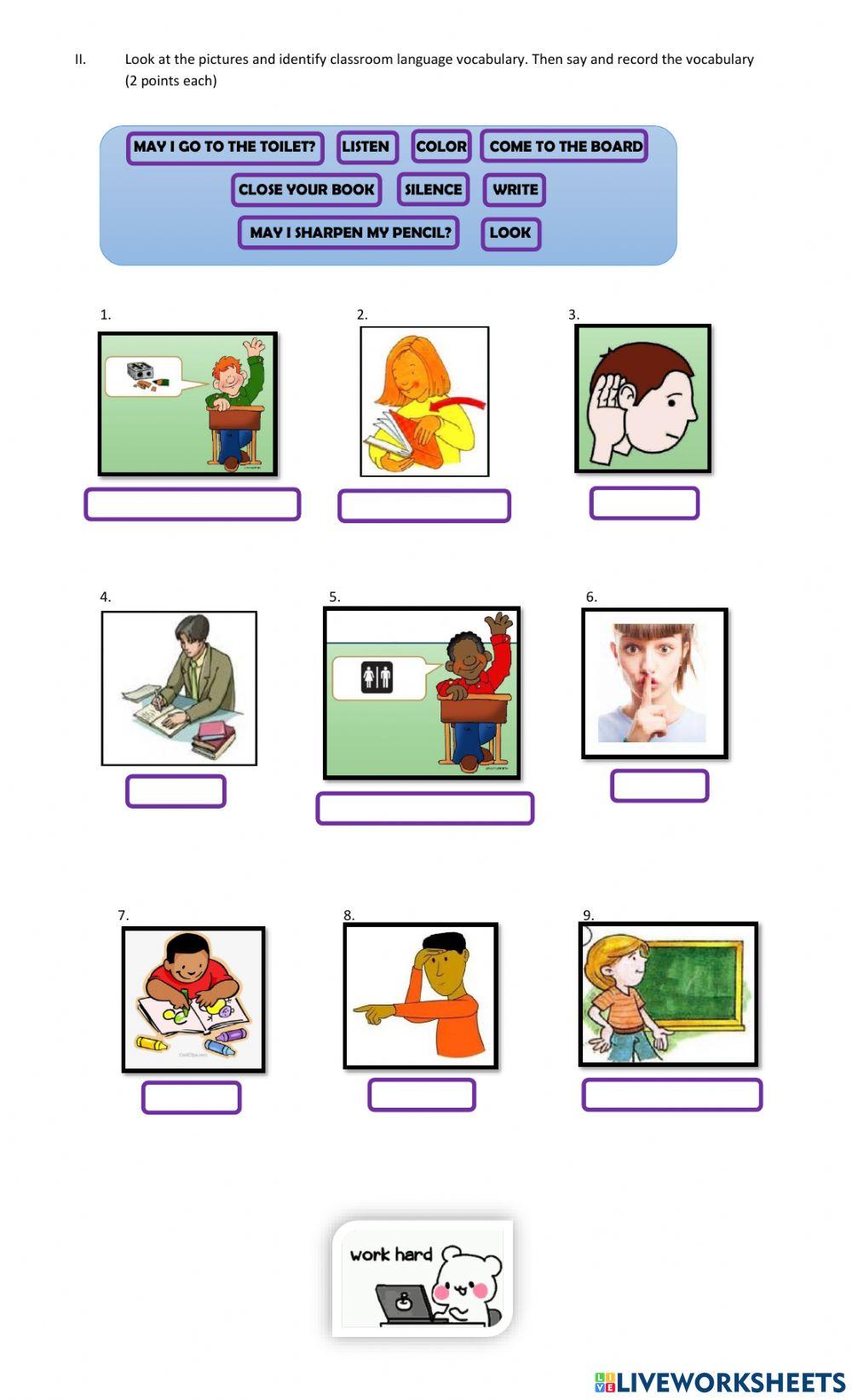 Classroom Language 4th grade