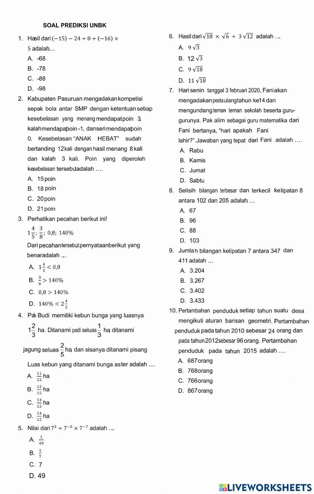 Lat soal UNBK matematika bag 1