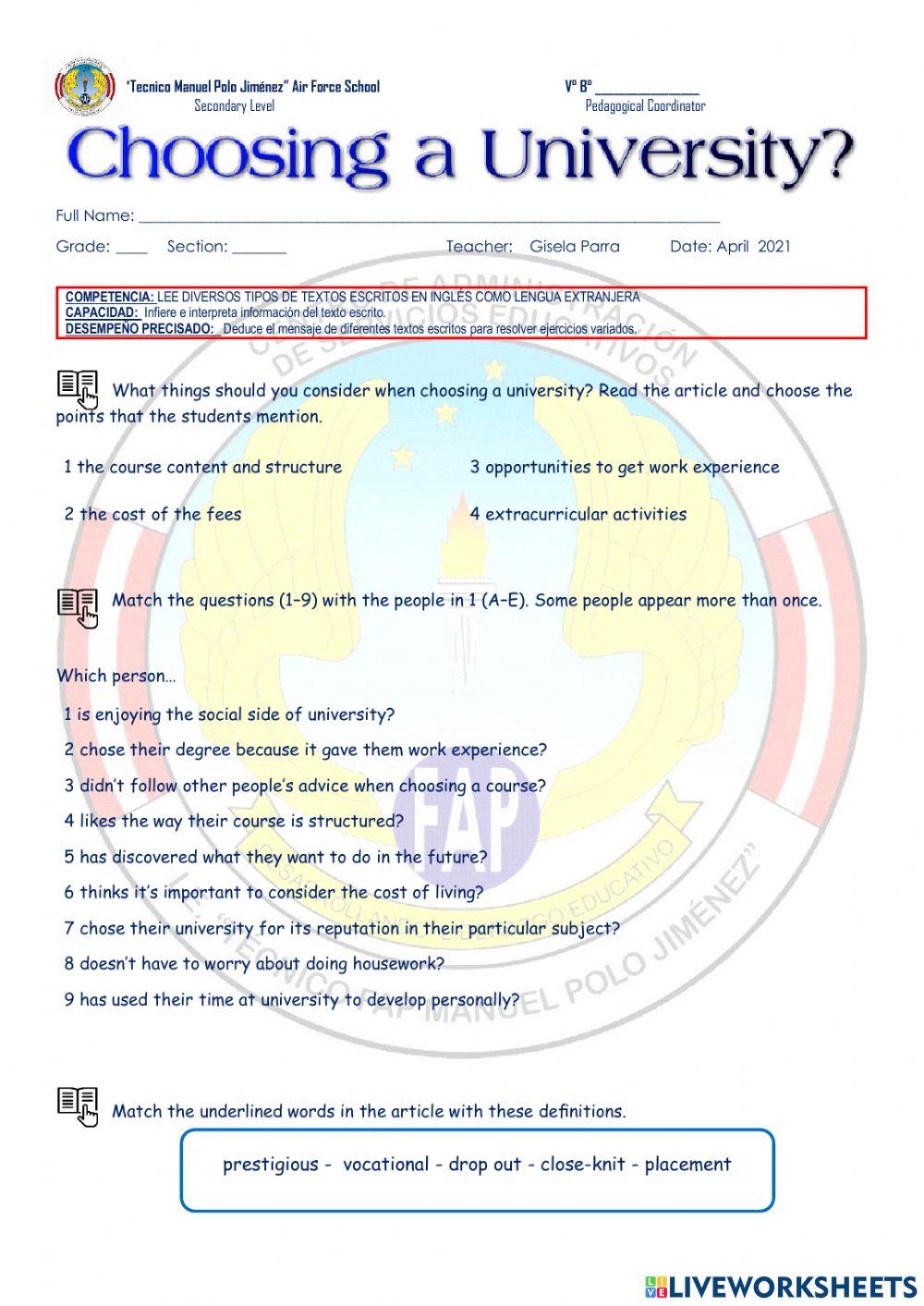 Choosing a University