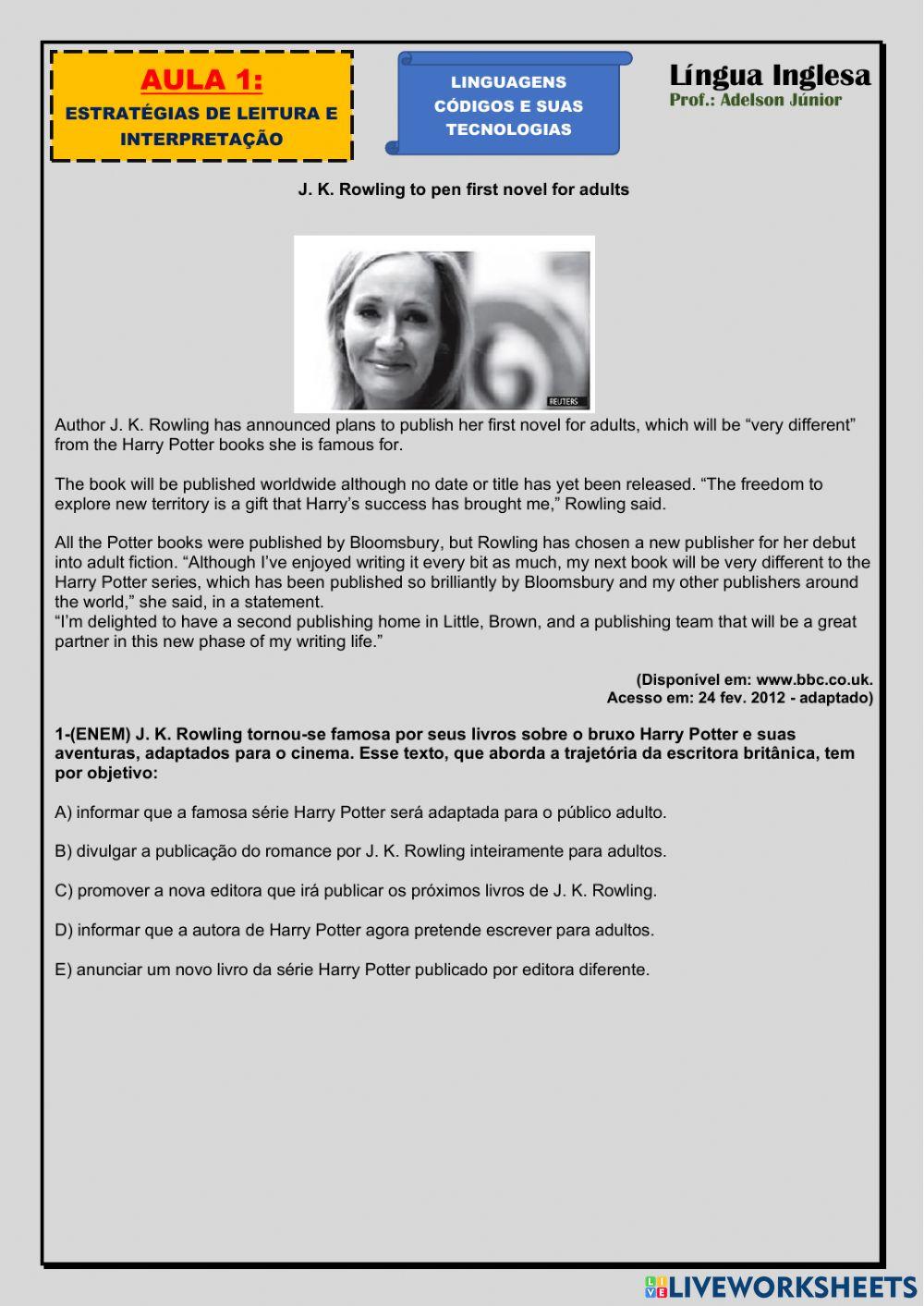 1ª aula atividade de leitura e interpretação de texto