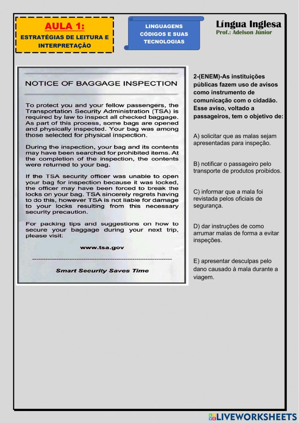 1ª aula atividade de leitura e interpretação de texto