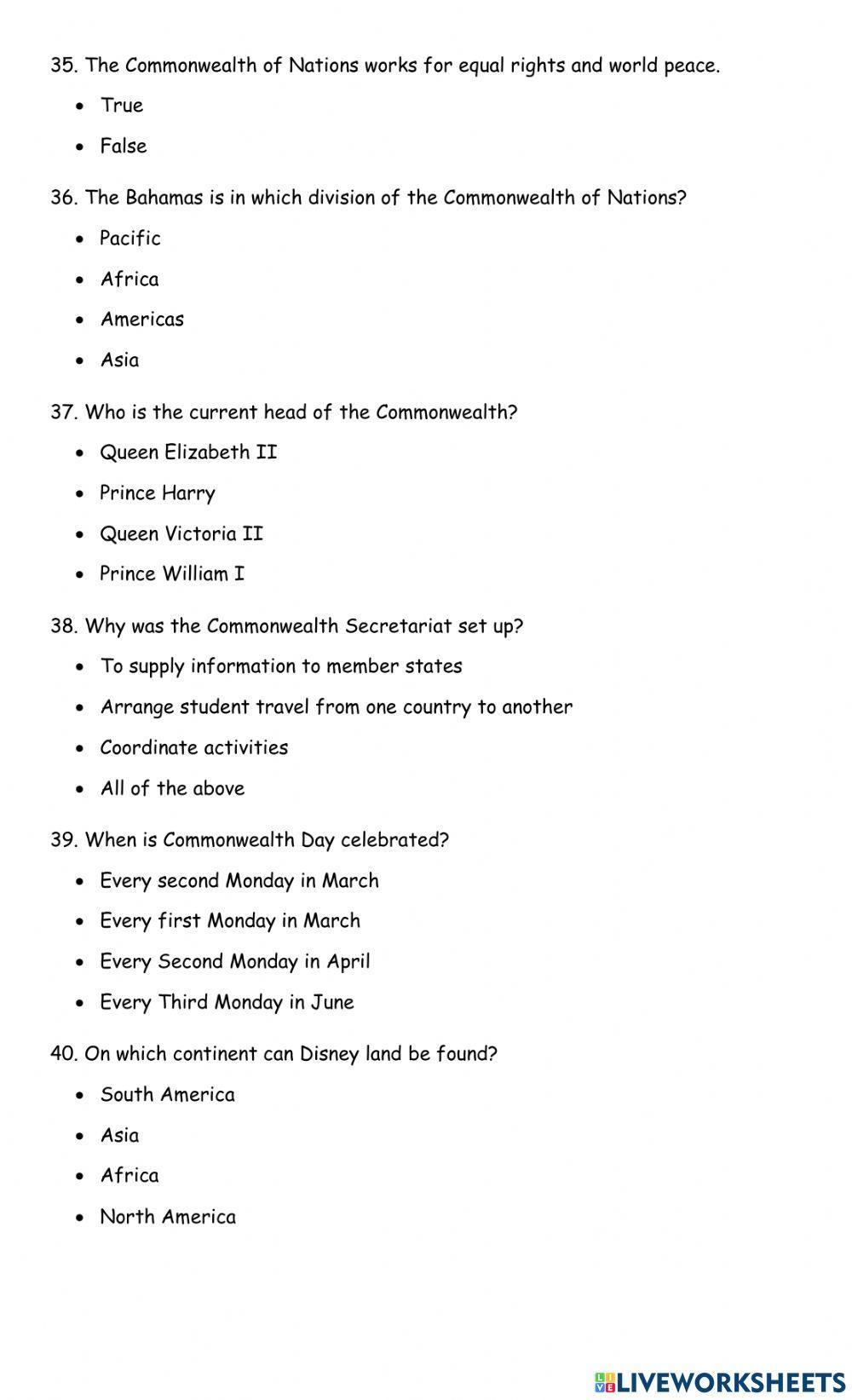 Social Studies Quiz Grade 5