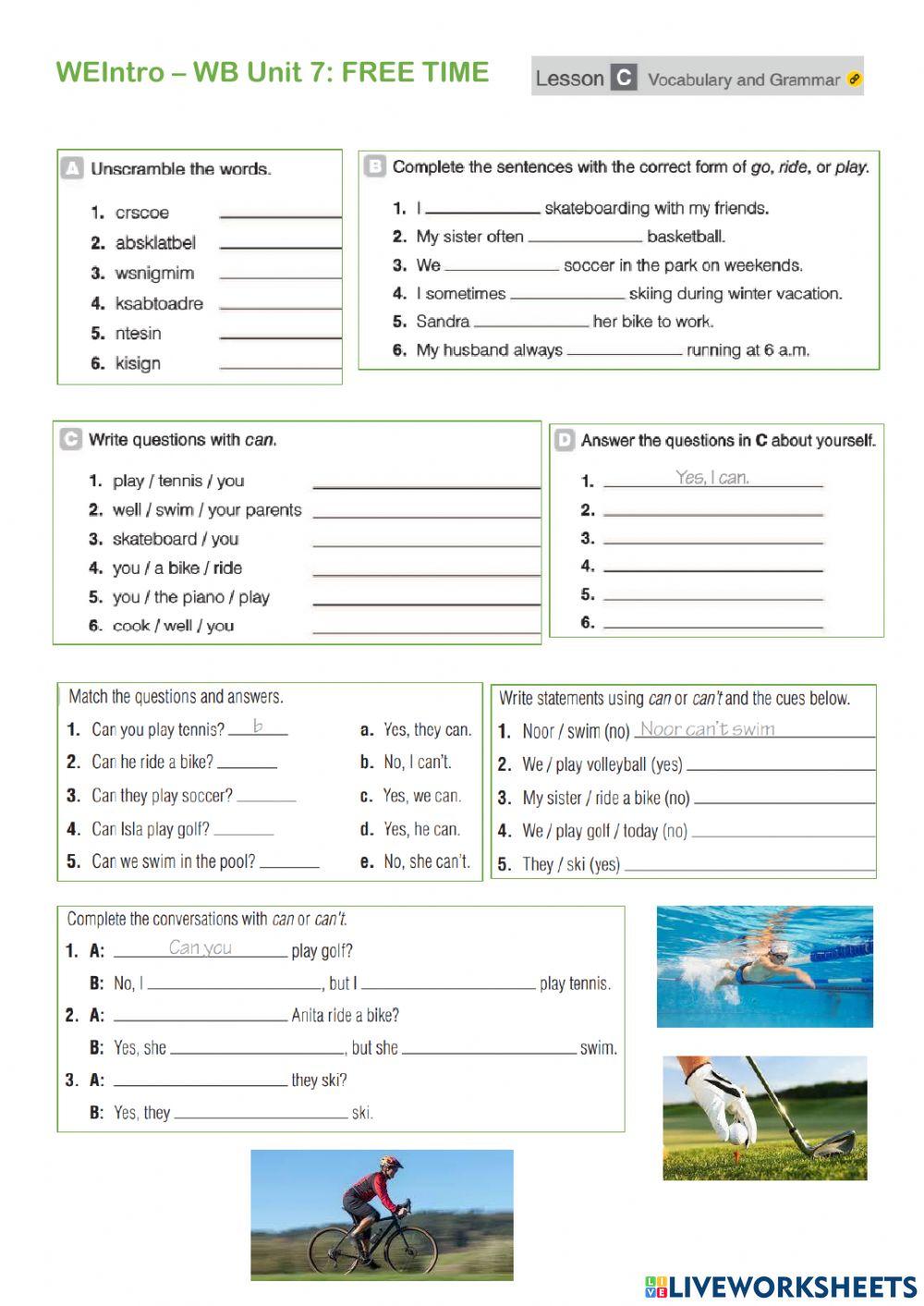 Can and Can't - sports WE0-Unit 7 WB