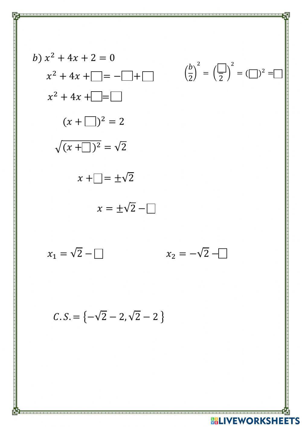Ecuaciones cuadráticas (método de completación al cuadrado)