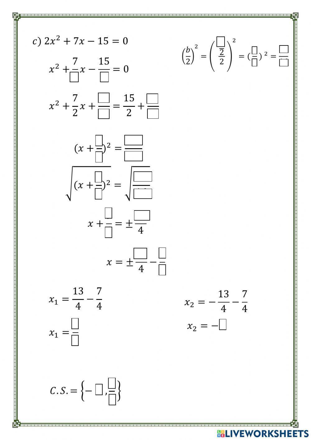 Ecuaciones cuadráticas (método de completación al cuadrado)