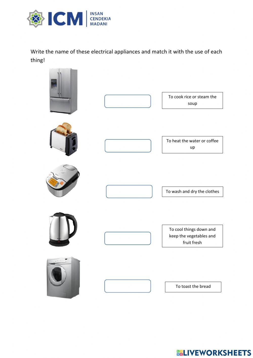 Uses of electrical appliances