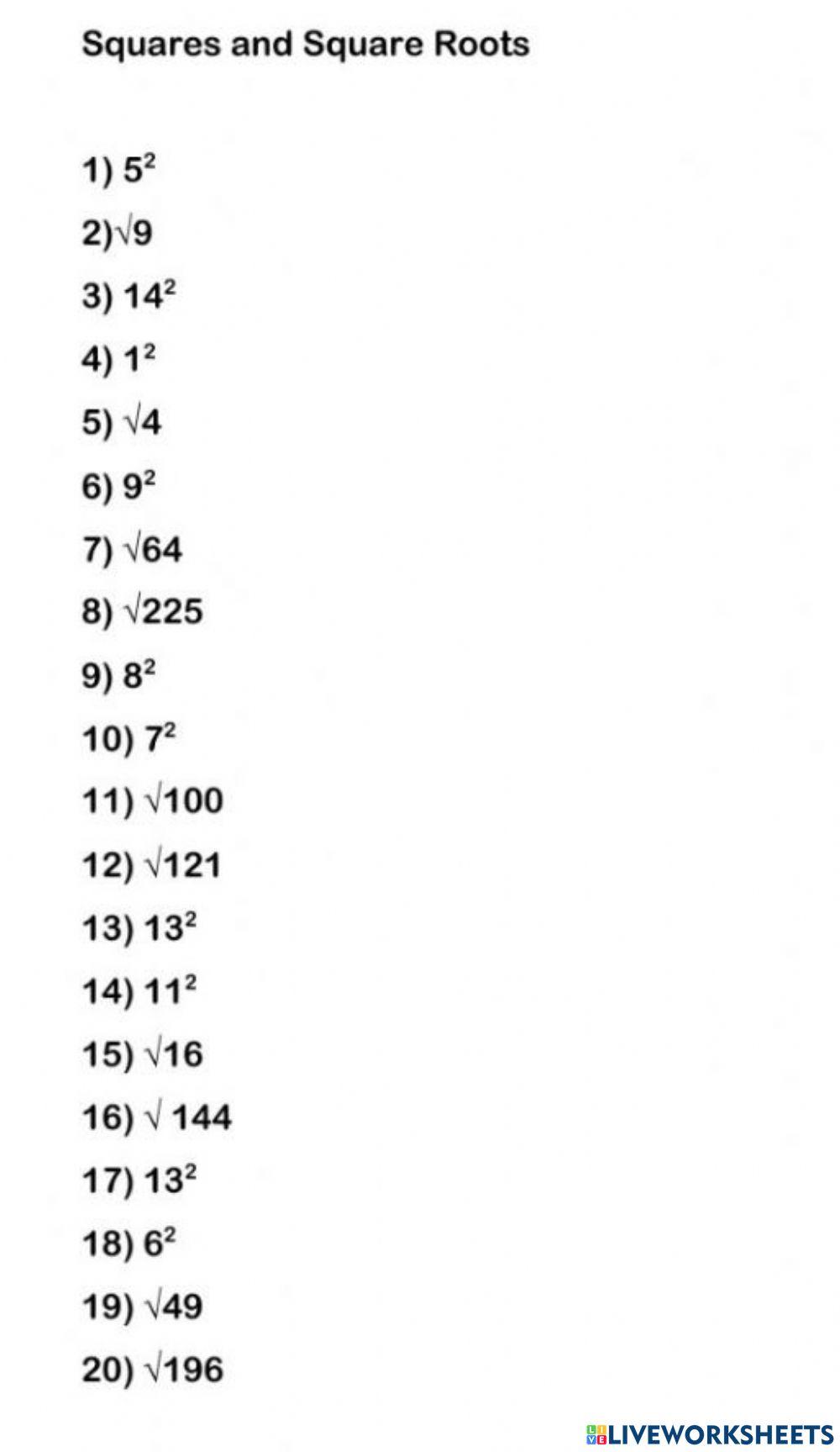 Square root 891178 | group8 | Live Worksheets