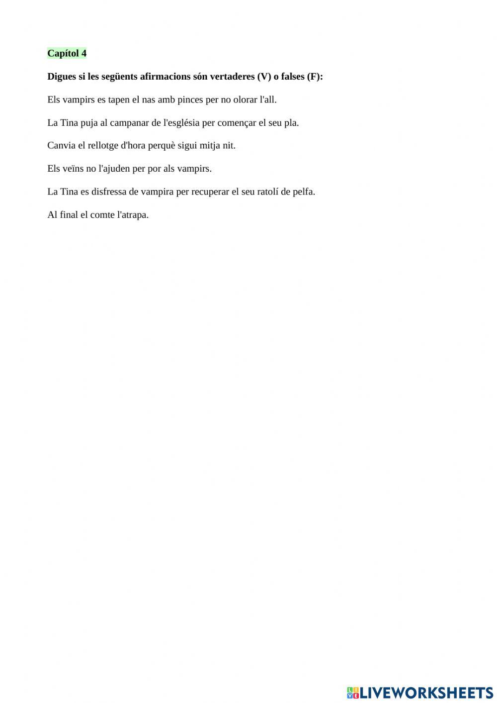 Comprensió lectora Tina Superbruixa al castell de Dràcula Capítol 4