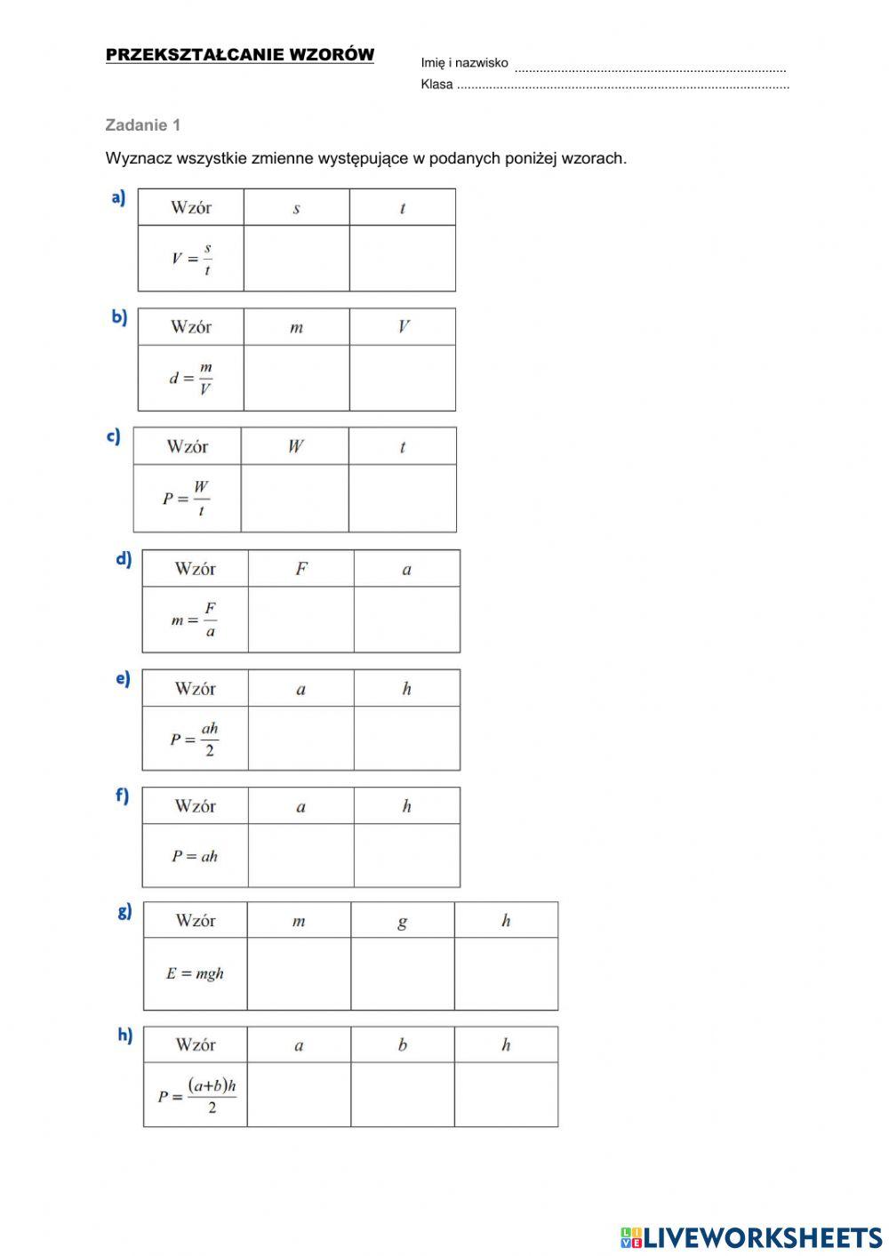 Przekształcanie wzorów