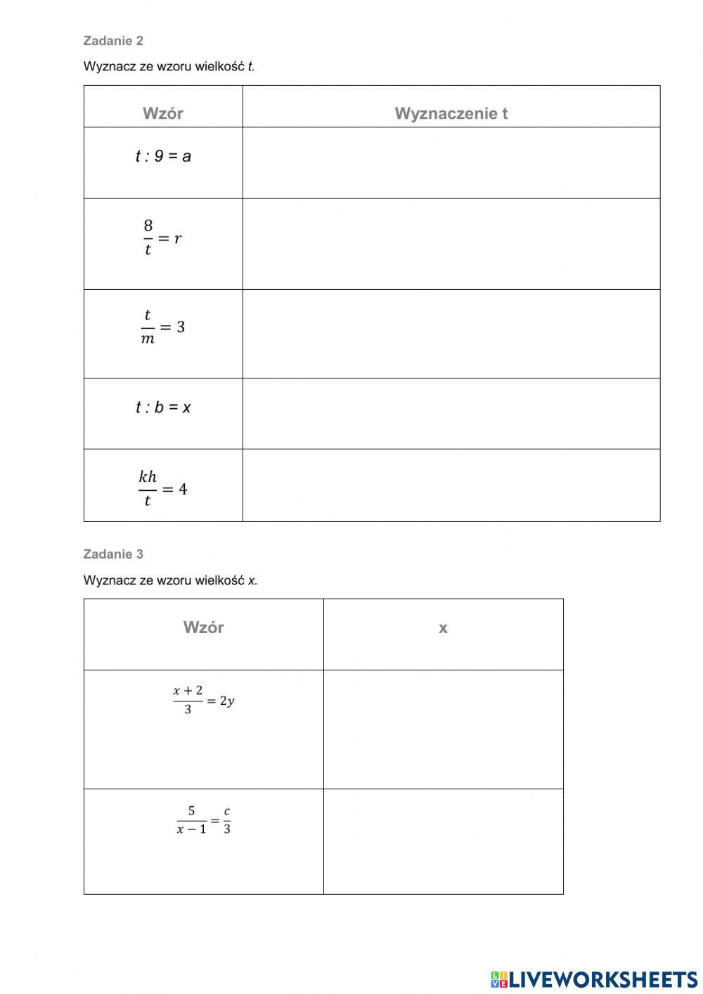 Przekształcanie wzorów