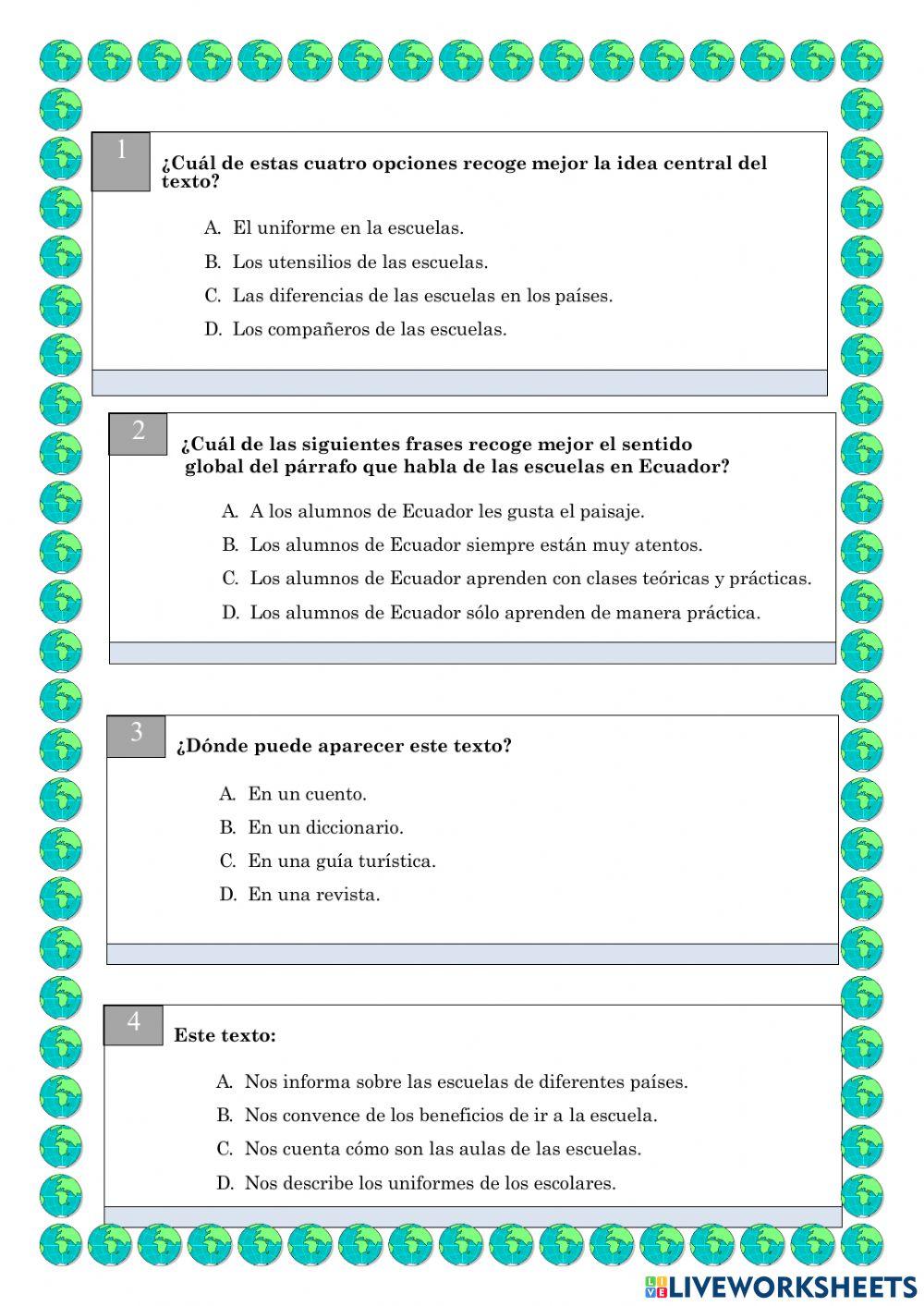 Comprensión de textos.Lh4.Aulas del mundo,