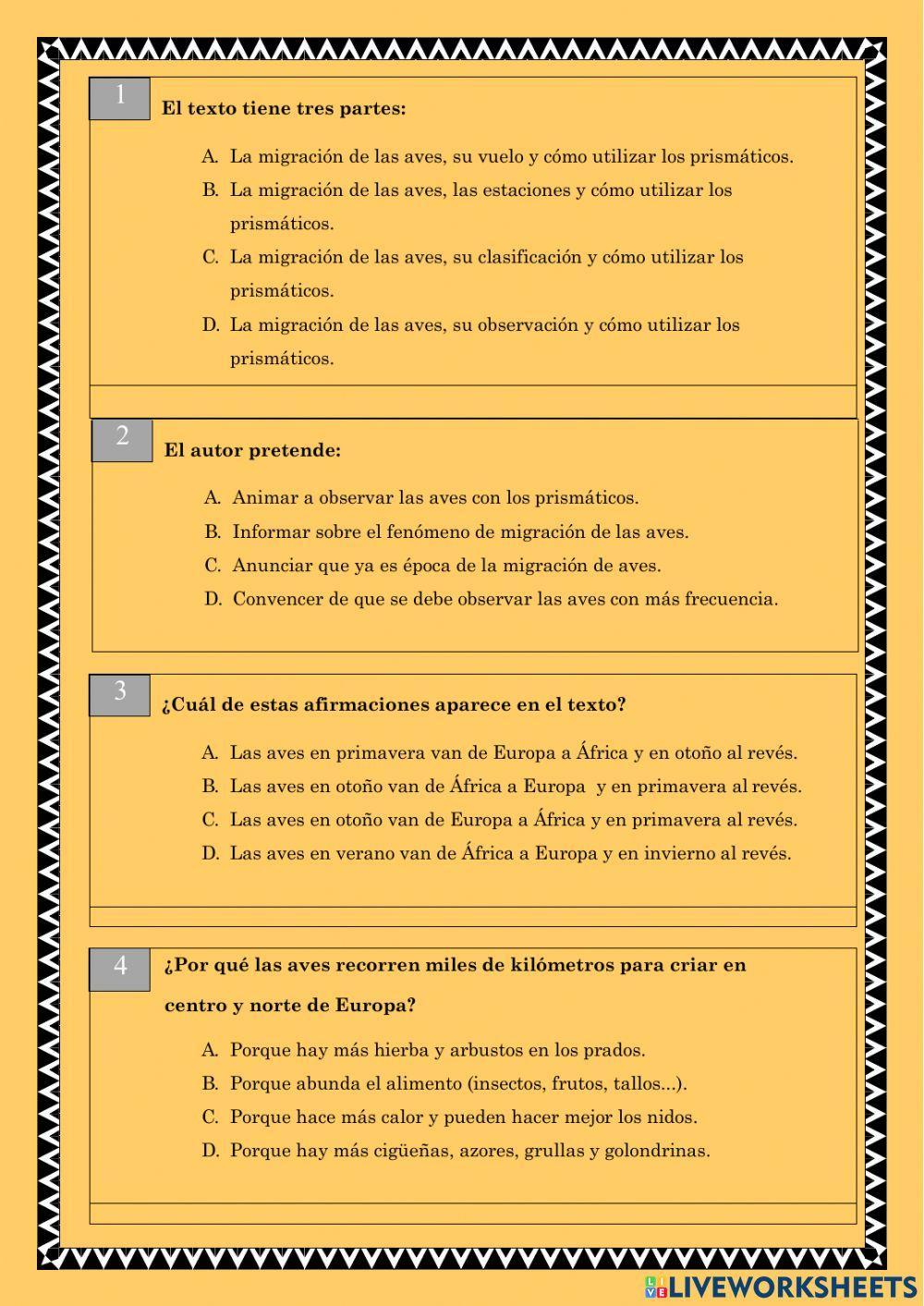 Comprensión lectora.Lh4.La migración de las aves.