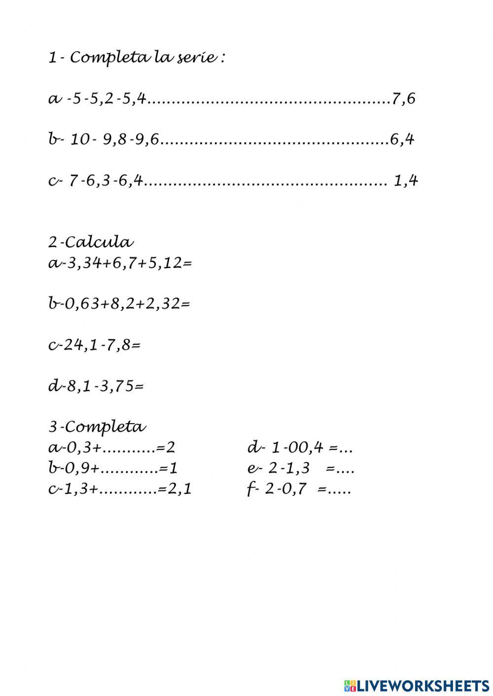 Ejercicios con decimales