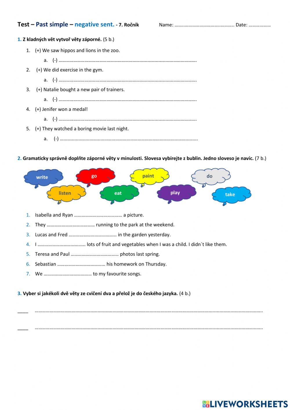 Test - Past simple negative sentences (7th grade)