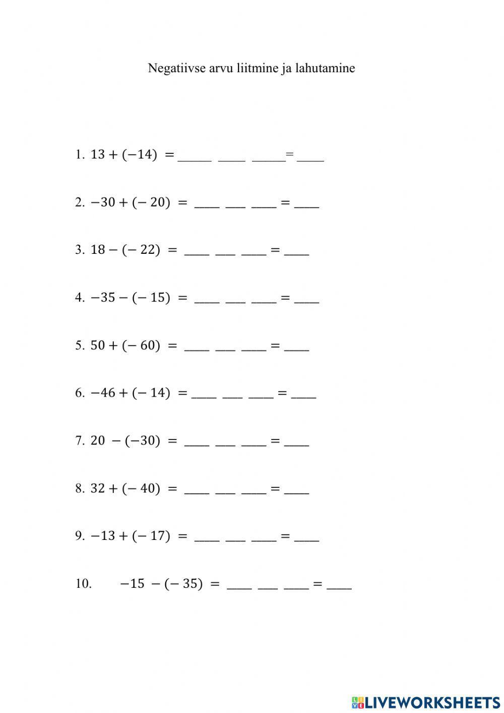 Negatiivse arvu liitmine ja lahutamine