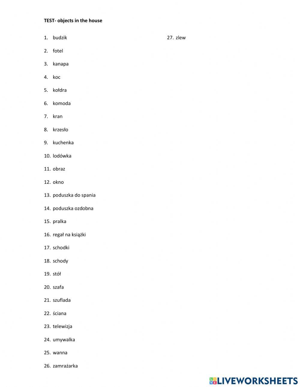 TEST- objects in the house