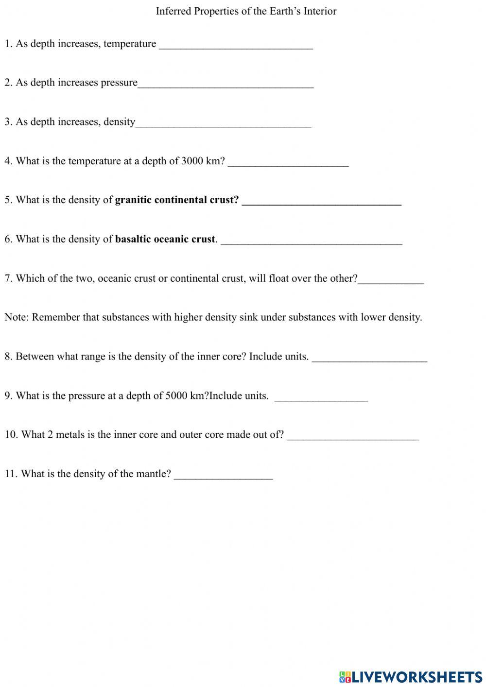 inferred properties of the earth's interior inferred properties of the earth's interior