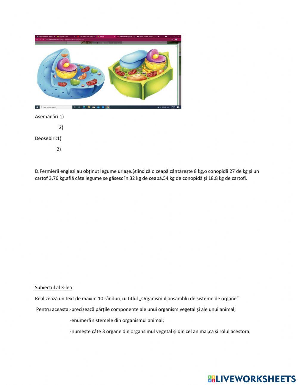 Evaluare-Organismul,un tot unitar